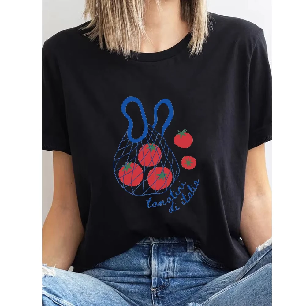 Italian Tomato Retro Farmers Market Pomodoro Tee Woman Summer Graphic T Shirts Adult O-neck Tops Tee Short Tee Lady Pullovers