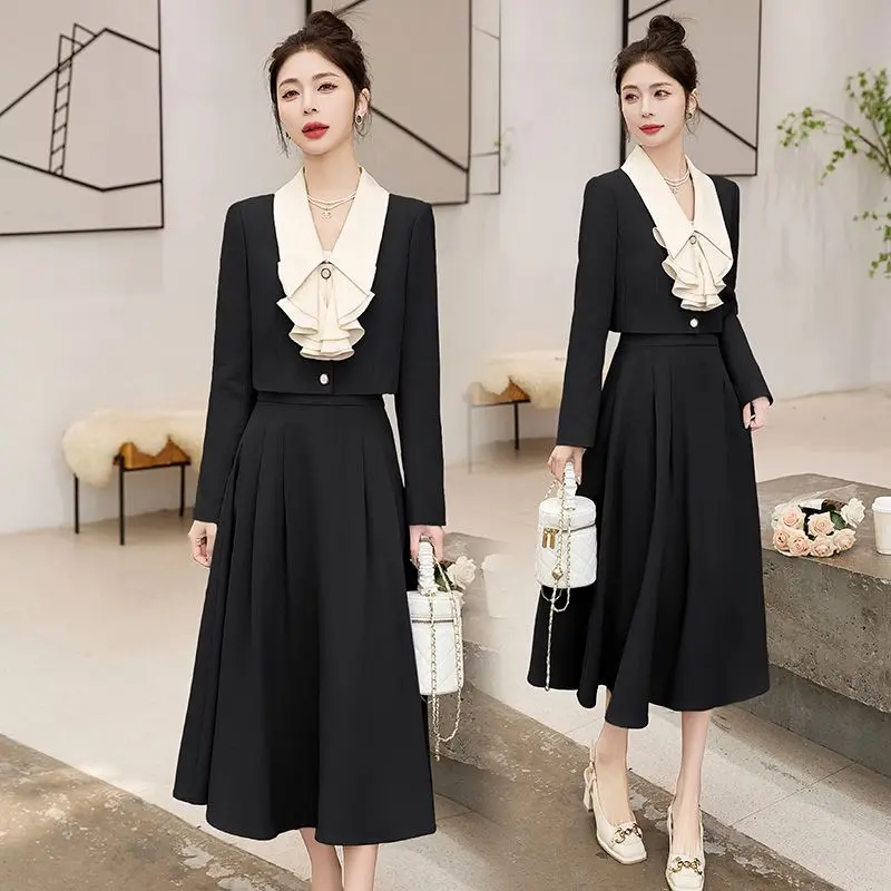 Xiaoxiangfeng-conjunto de duas peças para mulheres, jaquetas curtas, cintura alta, meia saia, moda coreana, elegante, primavera, outono, 2023