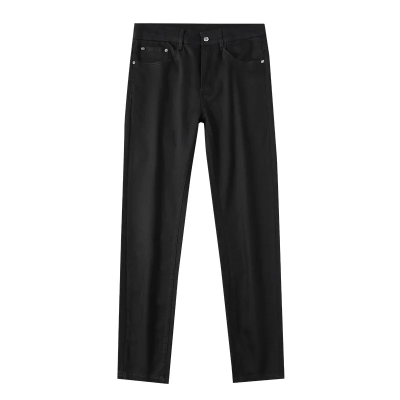 Pantalones vaqueros negros puros para hombres, pantalones de lápiz elásticos, antidecoloración, clásico, Simple, diario, oficina, compras, ocio, inteligente