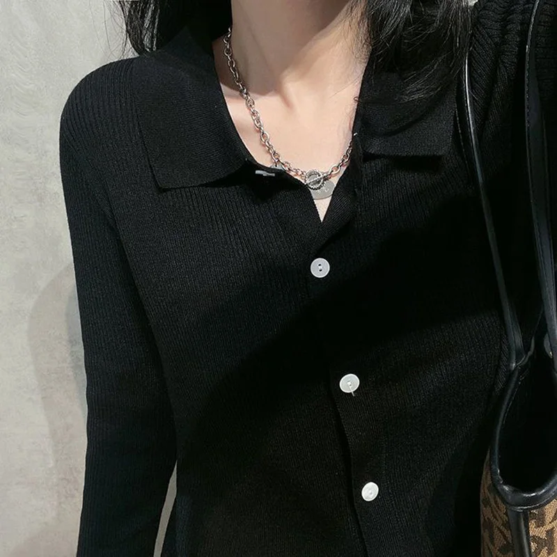 Stylish Lapel Knitted Button Loose Korean Cardigan Sweaters Women\'s Clothing 2022 Autumn New Casual Tops All-match Commute Coat