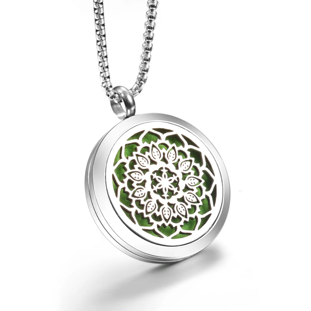 Flower Stainless Steel Aromatherapy Essential Oil Diffuser Necklace Neutral Perfume Lockets Pendant High Quality Trendy Jewelry