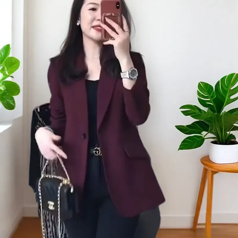 

Burgundy Blazer Women's New Summer Loose Casual Professional Suit Top