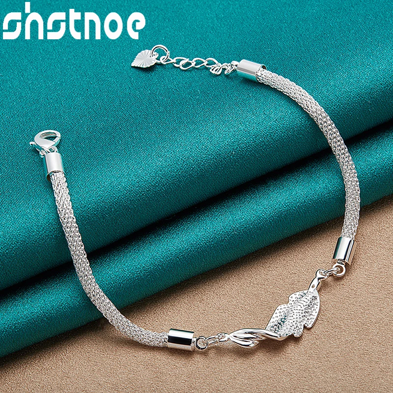 

SHSTONE 925 Sterling Silver Net Chain Heart Charm Bracelets For Women Birthday Party Fine Gifts Lady Fashion Jewelry Accessories