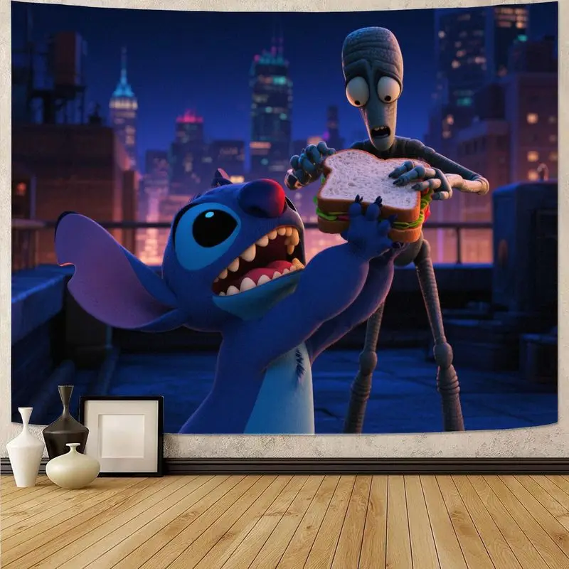 

1PC Cartoon Stitch and Alien Wall Tapestry Fun Polyester Room Decor Modern Art for Kids' Bedroom or Living Room