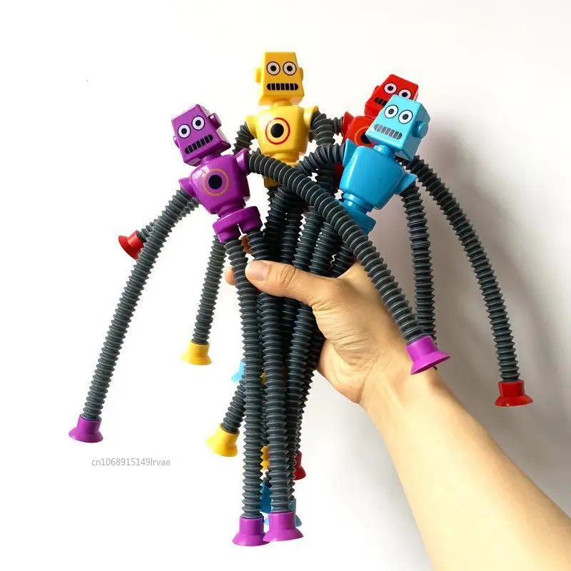 Stretchy Tube Robot Puzzle Toy Novelty Creative Cartoon Suction Cup Springs Telescopic Robot Shape Toys Kids Gifts Party Favor