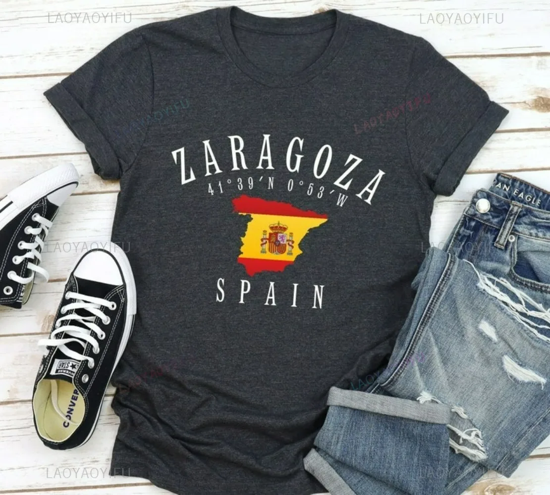 سرقسطة إسبانيا العلم القطن تي شيرت الهدايا التذكارية السياحية أفضل صديق زوجين ملابس بسيطة ومتعددة الاستخدامات ألوان وأنماط مختلفة