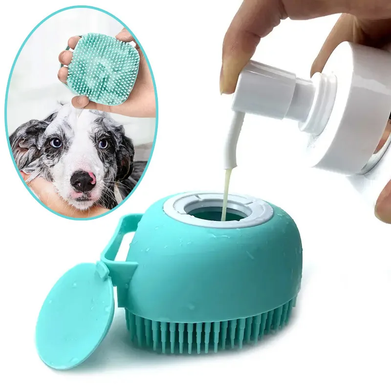 

2 Pack Mixed Color Silicone Pet Bath Brush, Shampoo Dispensing Dog Cat Grooming Brush, Massage & Shedding Cleaning Tool