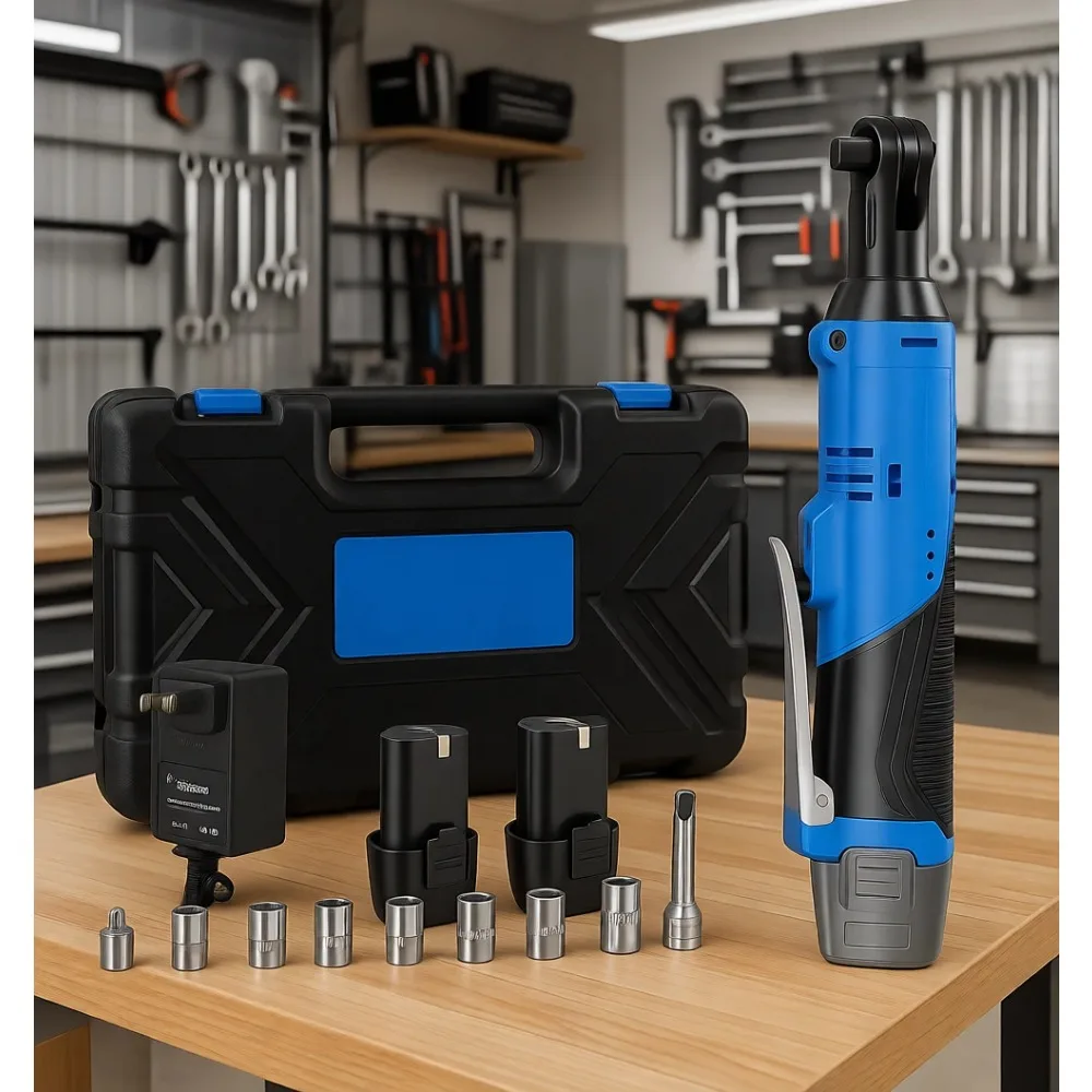 

3 8 Inch Cordless Ratchet Wrench Kit 30 Ft lbs 300 RPM with Two Batteries Charger Sockets Extension