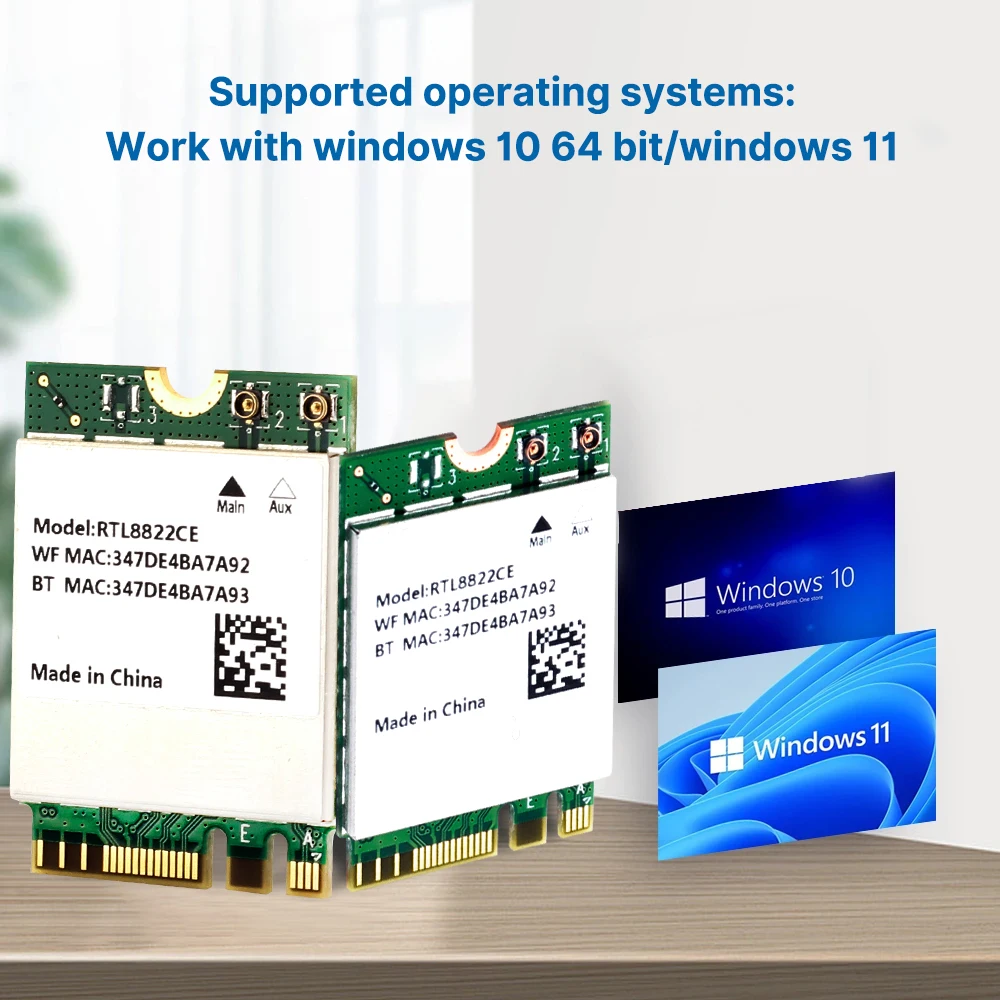 Dual Band 2.4/5GHz 1200Mbps WiFi Adapter RTL8822CE Chipset Bluetooth 5.1 802.11AC Network Adapter for PC/Laptop Windows10/11