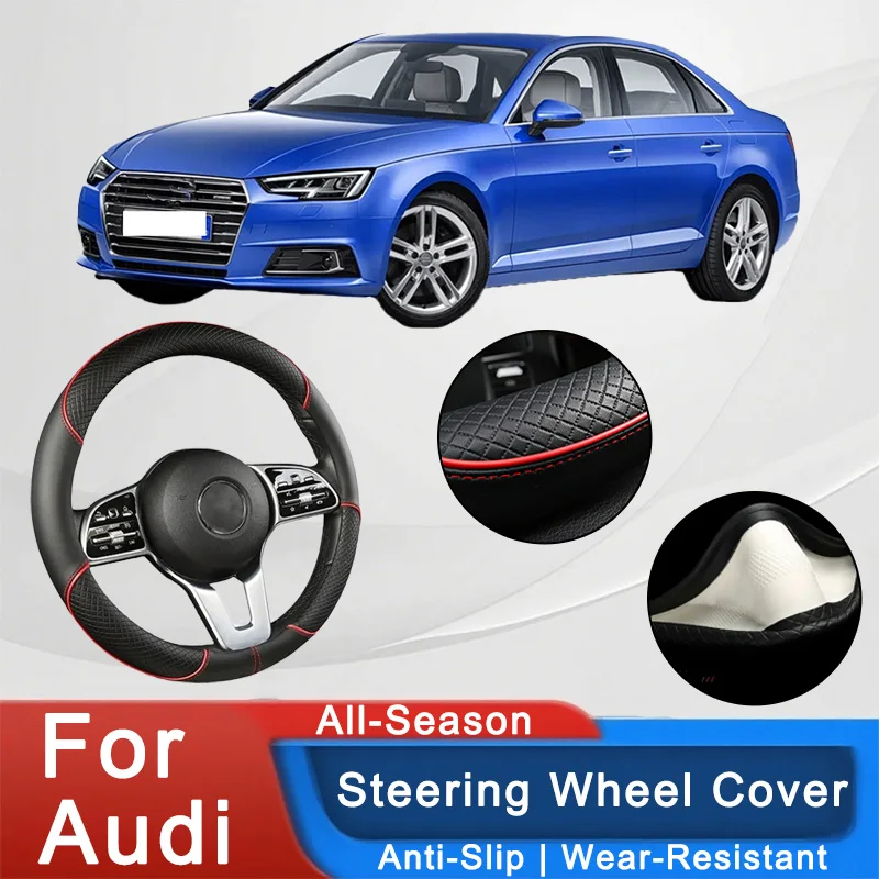 

For Audi Series 38cm Car Leather Steering Wheel Cover- Anti-Slip, Wear-Resistant, All-Season, Universal | Cubre Volante Auto