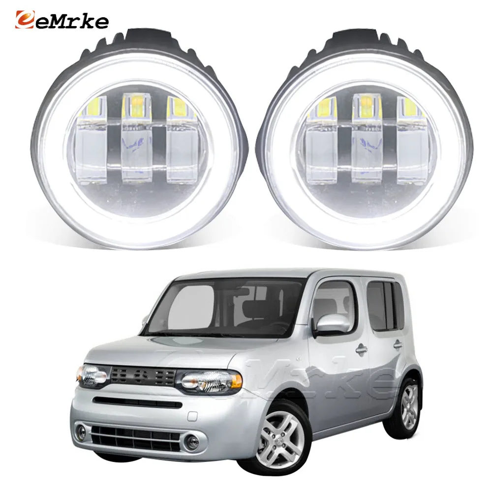 Led Car Fog Lights Assembly for Nissan Cube Z12 2010-2019 Front Bumper Daytime Running Lights Angel Eyes DRL 40W Accessories