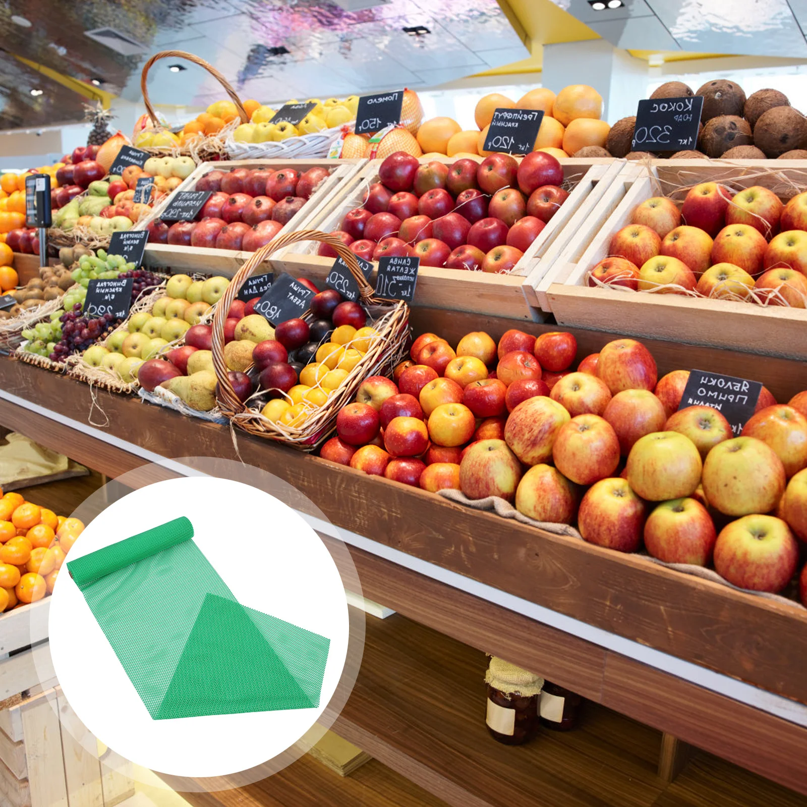

Non-Slip Mat Heavy Duty Thickened PVC Vegetable Display Shelf Liner for Supermarket Fruit Store Fresh Produce Protection