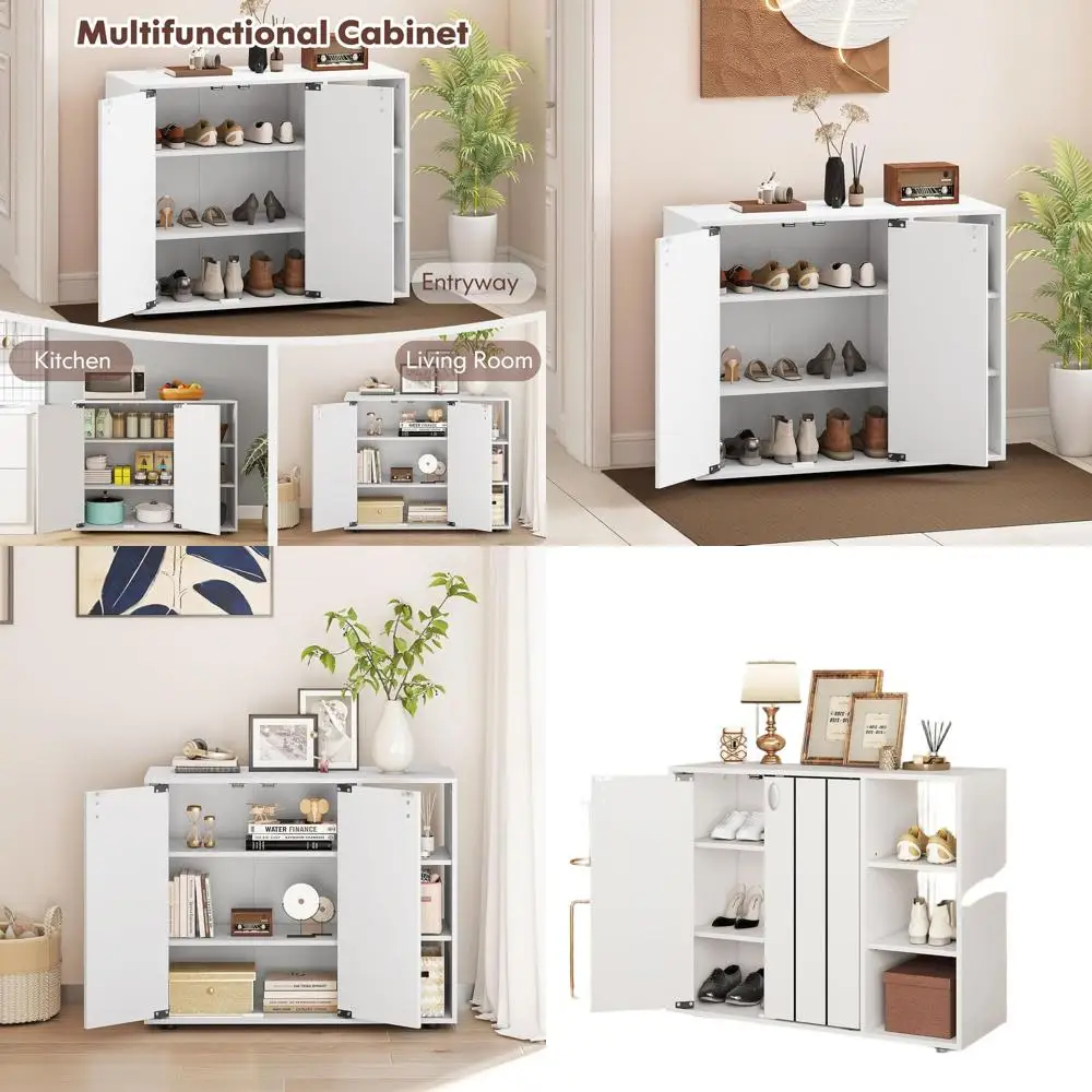 

3-Tier Adjustable Shoe Rack Organizer, Freestanding Storage Cabinet for Entryway, Hallway, Living Room in White