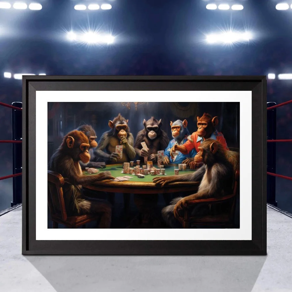 Funny Monkey Playing Cards Poster Prints For Living Room Home Decor Las Vegas Gambling Animals Canvas Painting Wall Art Cuadros