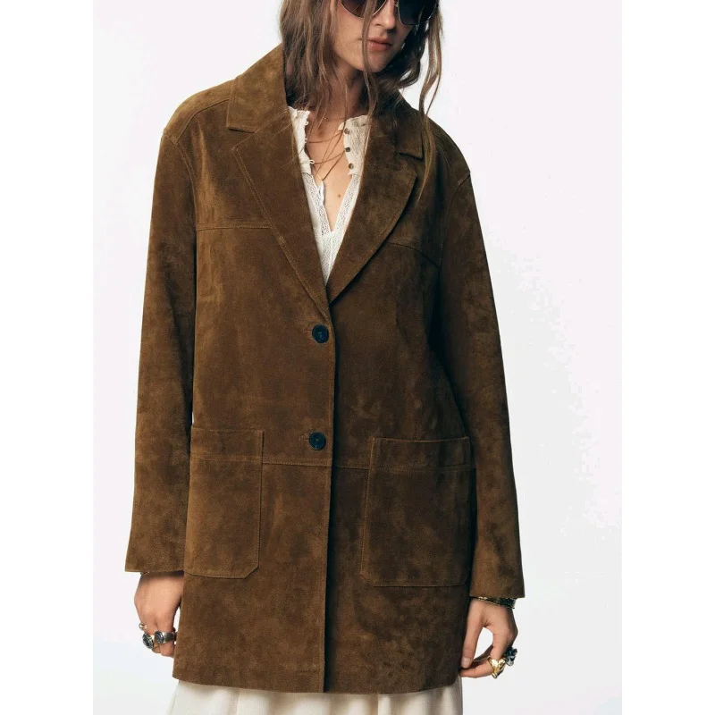 Autumn New Arrival Women's Casual Sle Long Sve Suede Jaet Coat Lazy Faion Polyester Fiber Casual Scene