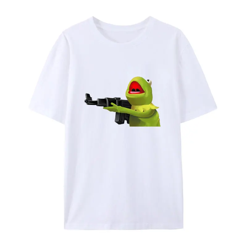 Classic Cartoon Kermit Print Cotton T Shirt Funny Men Women Short Sleeve O-neck Anime Shirt Humor Style Casual Aesthetics Tops