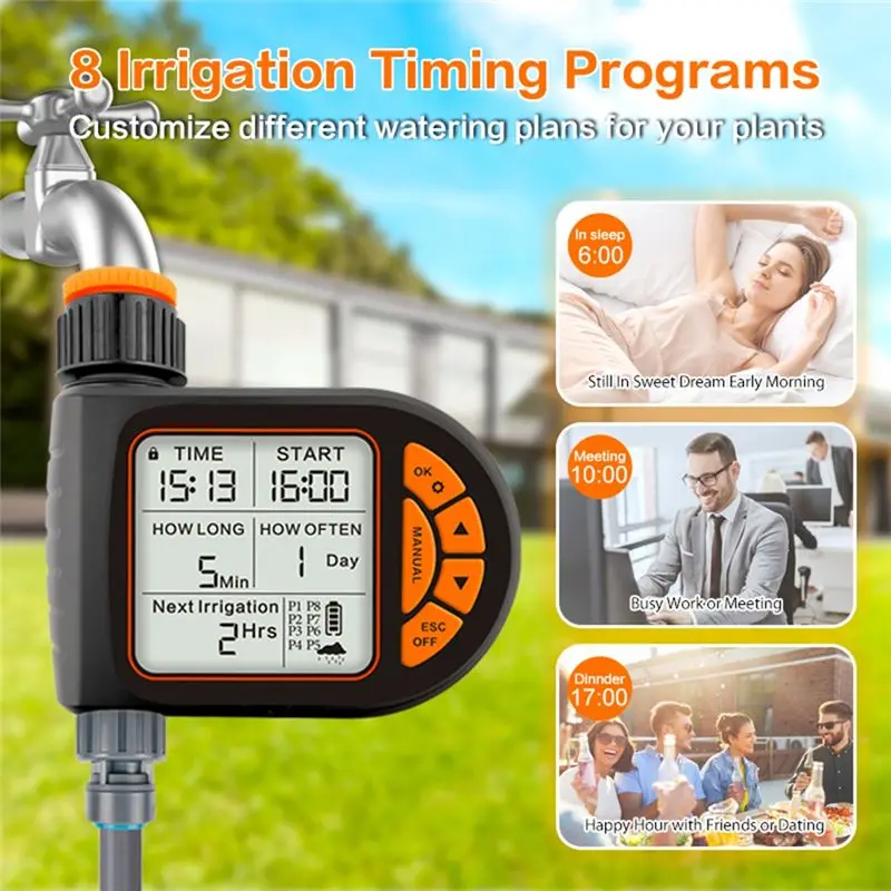 HLZS-New LCD Display Water Timer Waterproof IP65 Home Garden Irrigation Rainfall Timer Automatic Controller System