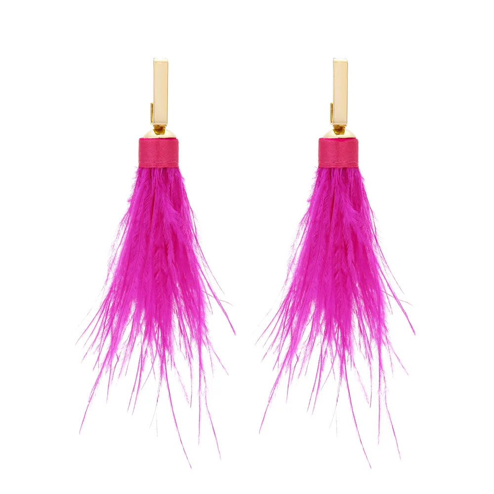 Personality temperament long feather fringed earrings fashion simple ostrich hair earrings ear jewelry wholesale