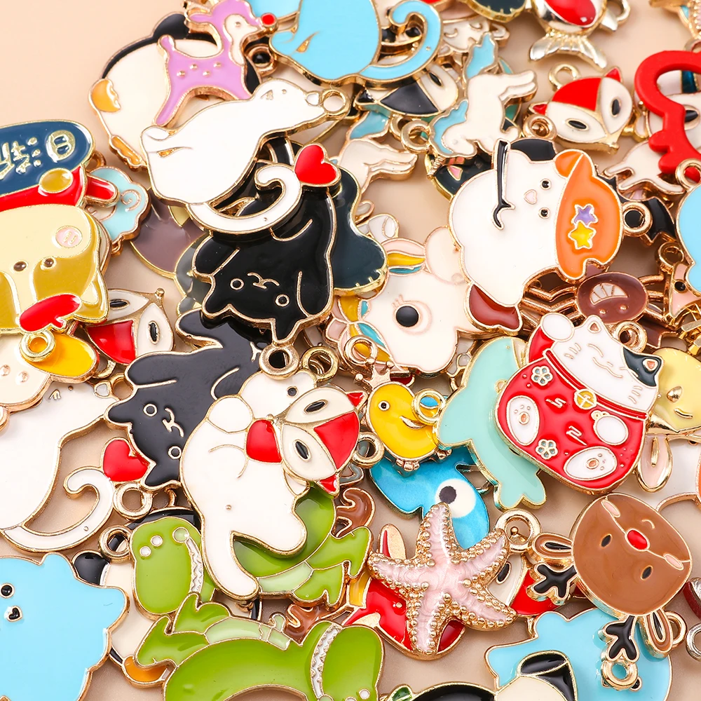 Leslie 10 Stück Emaille Tier Charms Panda Katze Ente Frosch Pinguin Anhänger für Schmuckherstellung DIY Halsketten Ohrringe Schmucksuche – Detail 3