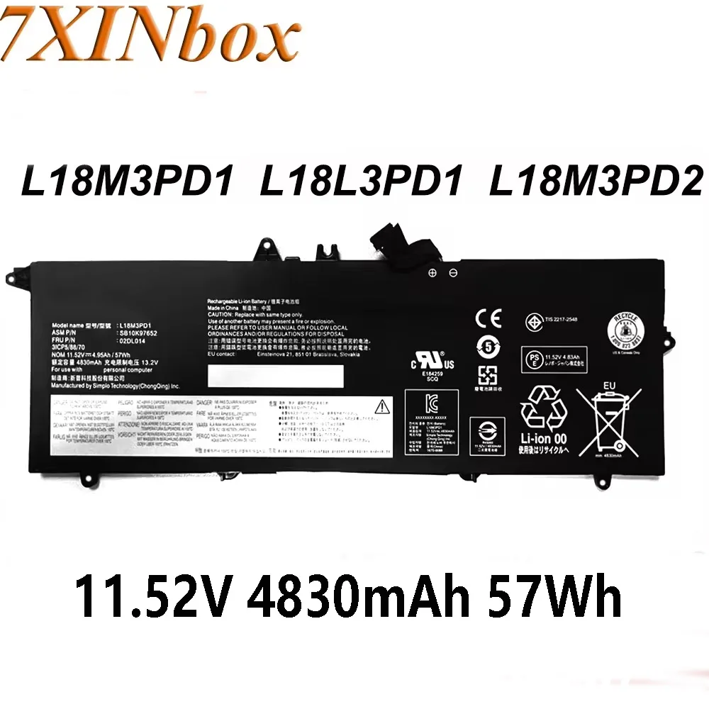 

7XINbox L18M3PD1 57Wh 4830mAh Laptop Battery L18L3PD1 For Lenovo ThinkPad T490S-20NY 20NX T490S-20NX001FCD T495S-20QJ0012GE