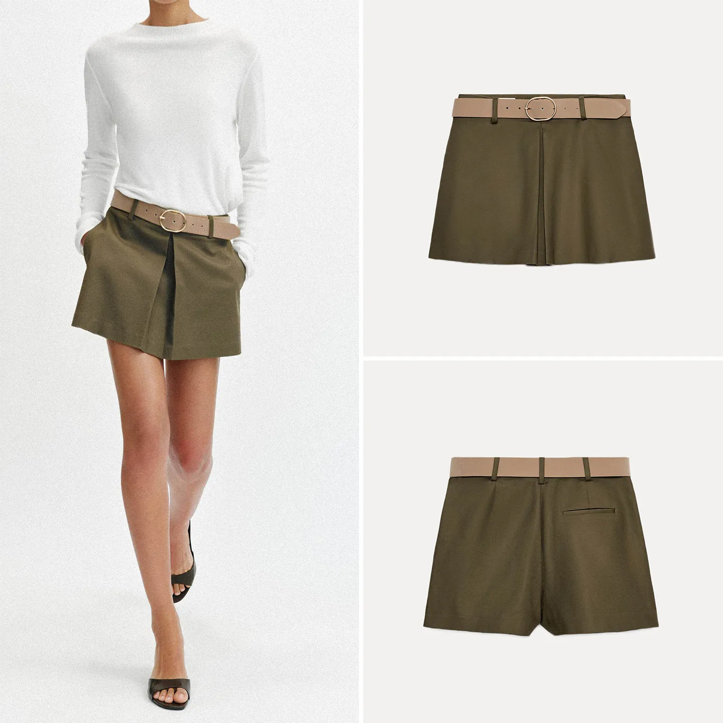 

Women's Casual Pleated Belted Pure Color Skirt Pants Summer 2026 New Style Midi Waist Design Comfortable Breathable Fabric