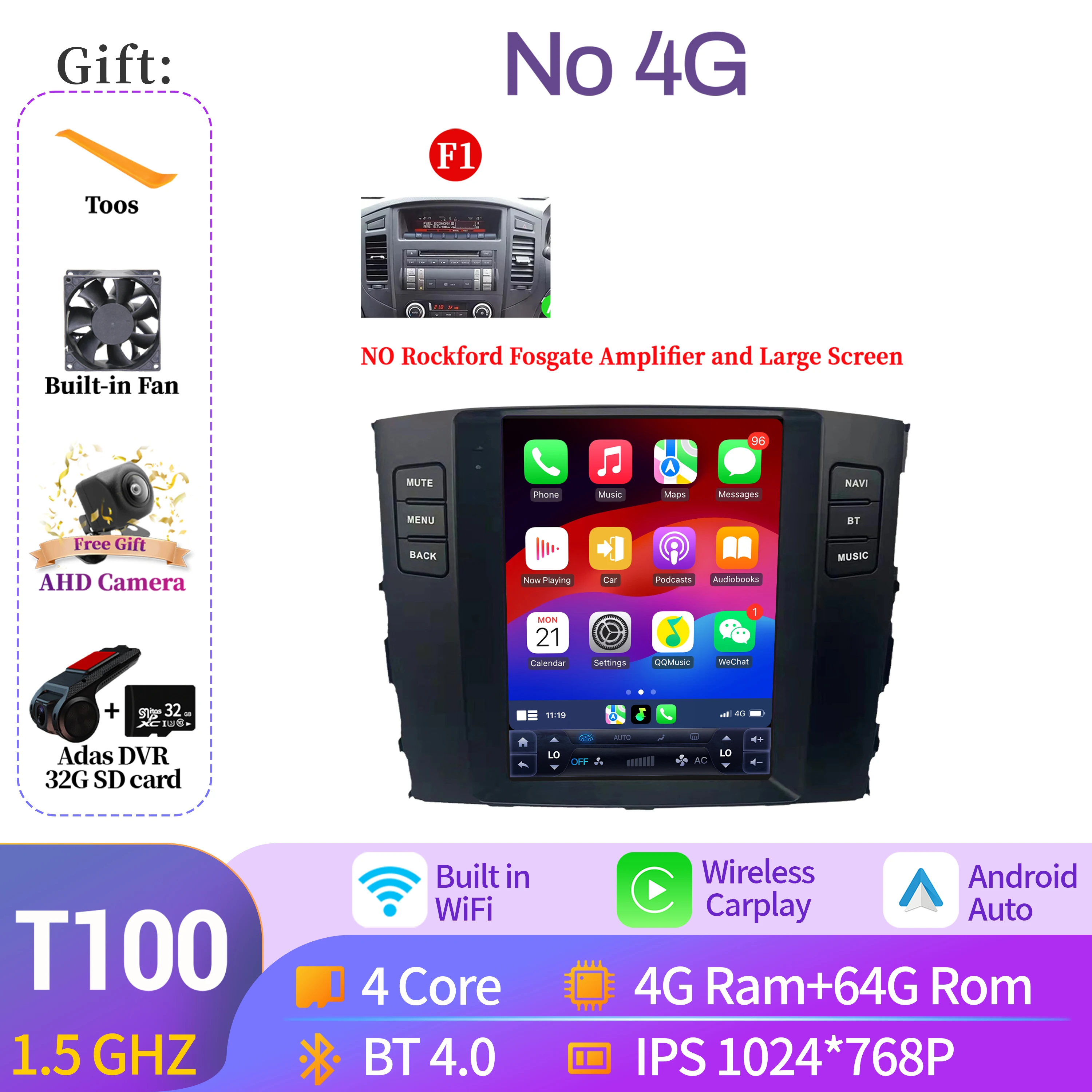 9.7 "Voor Mitsubishi Pajero 4 V80 V90 2006-2014 Autoradio Navigatie Voor Auto Multimedia Speler Navigatie Android 14 QLED Scherm