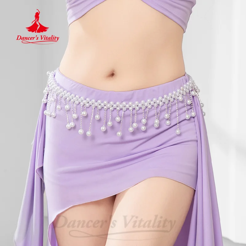 

Аксессуары для танца живота для женщин, изысканный пояс с жемчужной кисточкой и поясной цепочкой для девочек, пояс для соревнований по восточному танцам