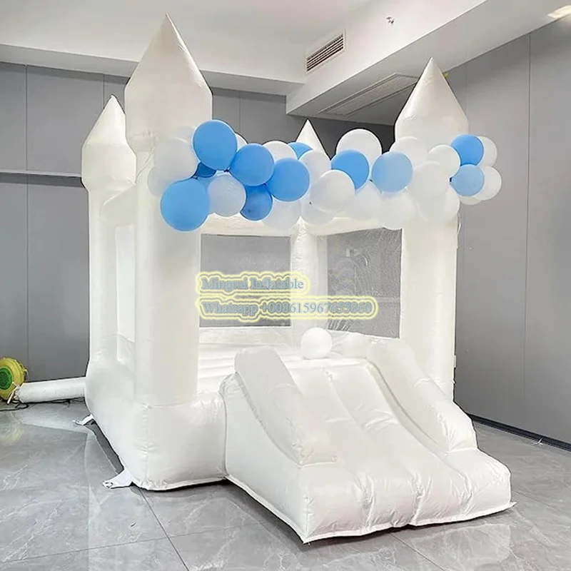 

Bounce House 6FTx8FT White Bounce House with Slide Air Blower jumping Family Backyard Bouncy Castle Idea for Kids free ship