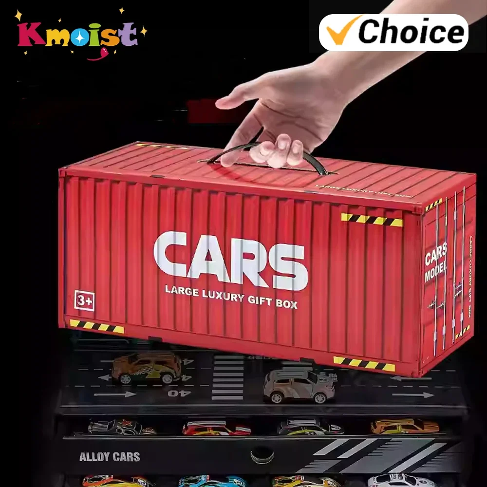 Coches extraíbles para niños, Mini vehículos fundidos de Metal, coches de carreras de inercia, juguetes con contenedor, caja de almacenamiento, juguete para niños, regalos de navidad