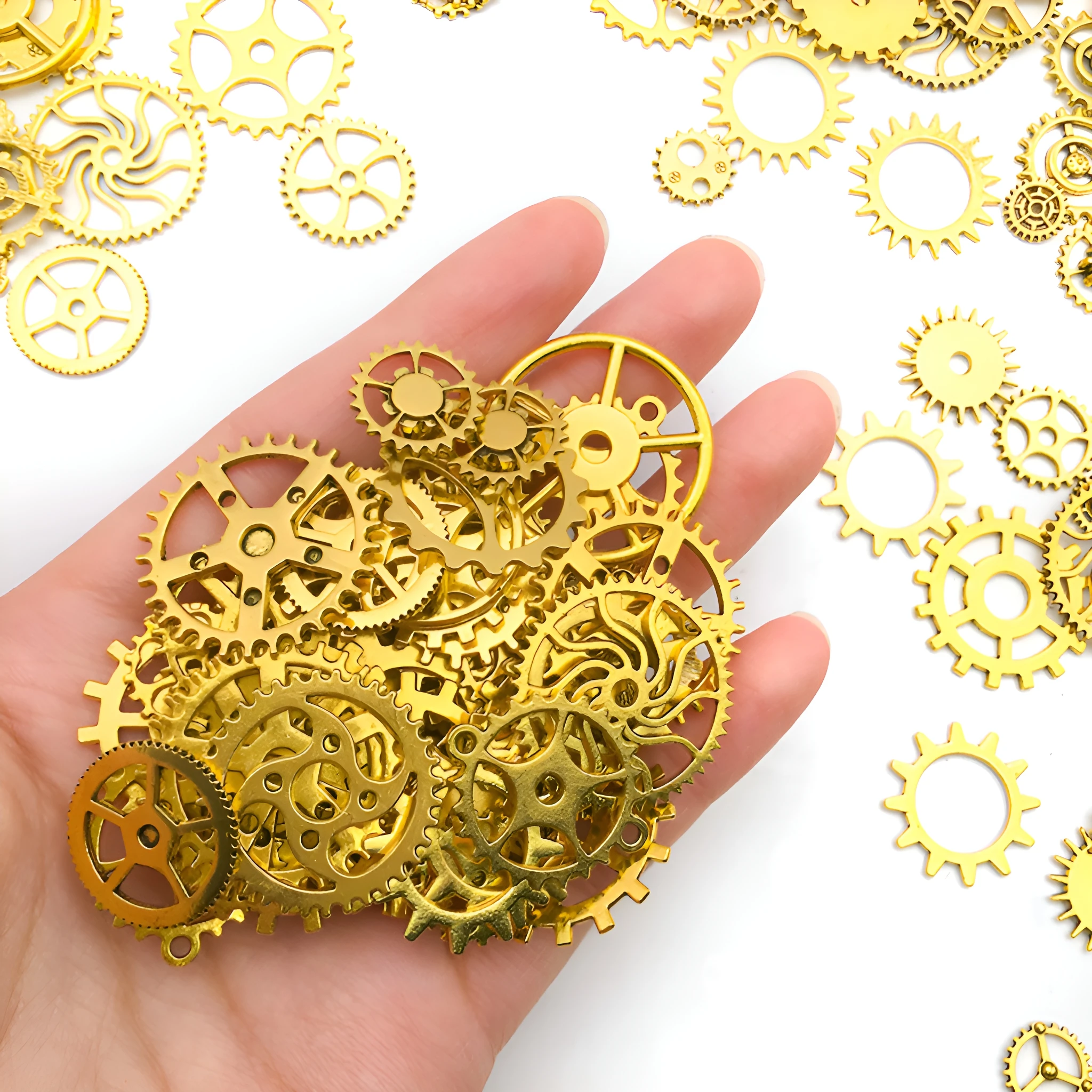 

50pcs Steampunk Gear Charms Set – Antique Gold/Silver/Copper Mixed Metals for DIY Jewelry Making
