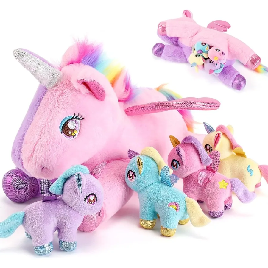 

5 Pieces Unicorn Stuffed Animals - Pink Purple Plush Toys for Girls Ages 3-8 - Mommy and 4 Baby Unicorns Gift Set for Christmas