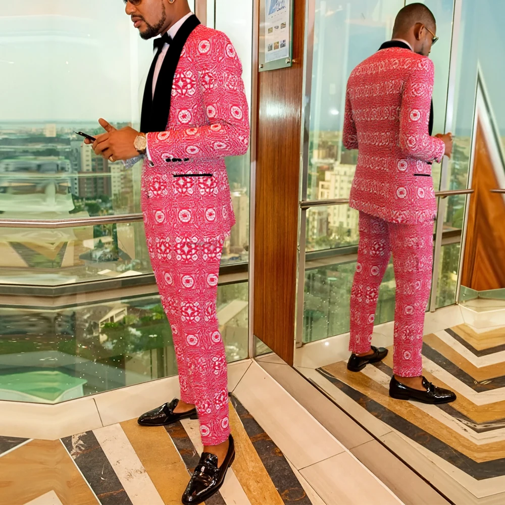 남성 정장 턱시도 슈트 세트 슬림핏 2피스 고급 파티 디너 재킷 팬츠