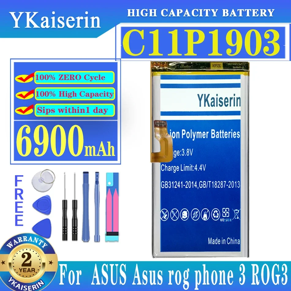 

YKaiserin 6900mAh C11P1903 Replacement Battery For ASUS ROG 3 ROG3 Phone ZS661KS Batteries +Track