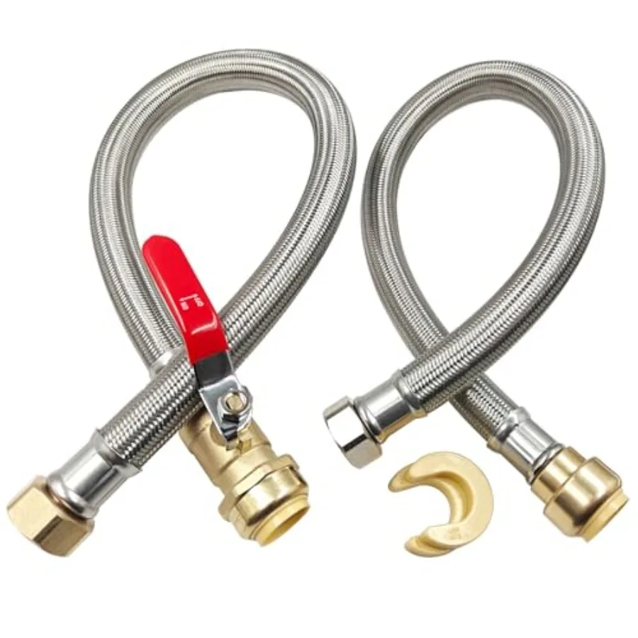 

3/4" Ball Valve x 3/4" FIP x 24" Water Heater Hose Connector, Stainless Steel Braided Corrugated Flexible Water Heater Connecto