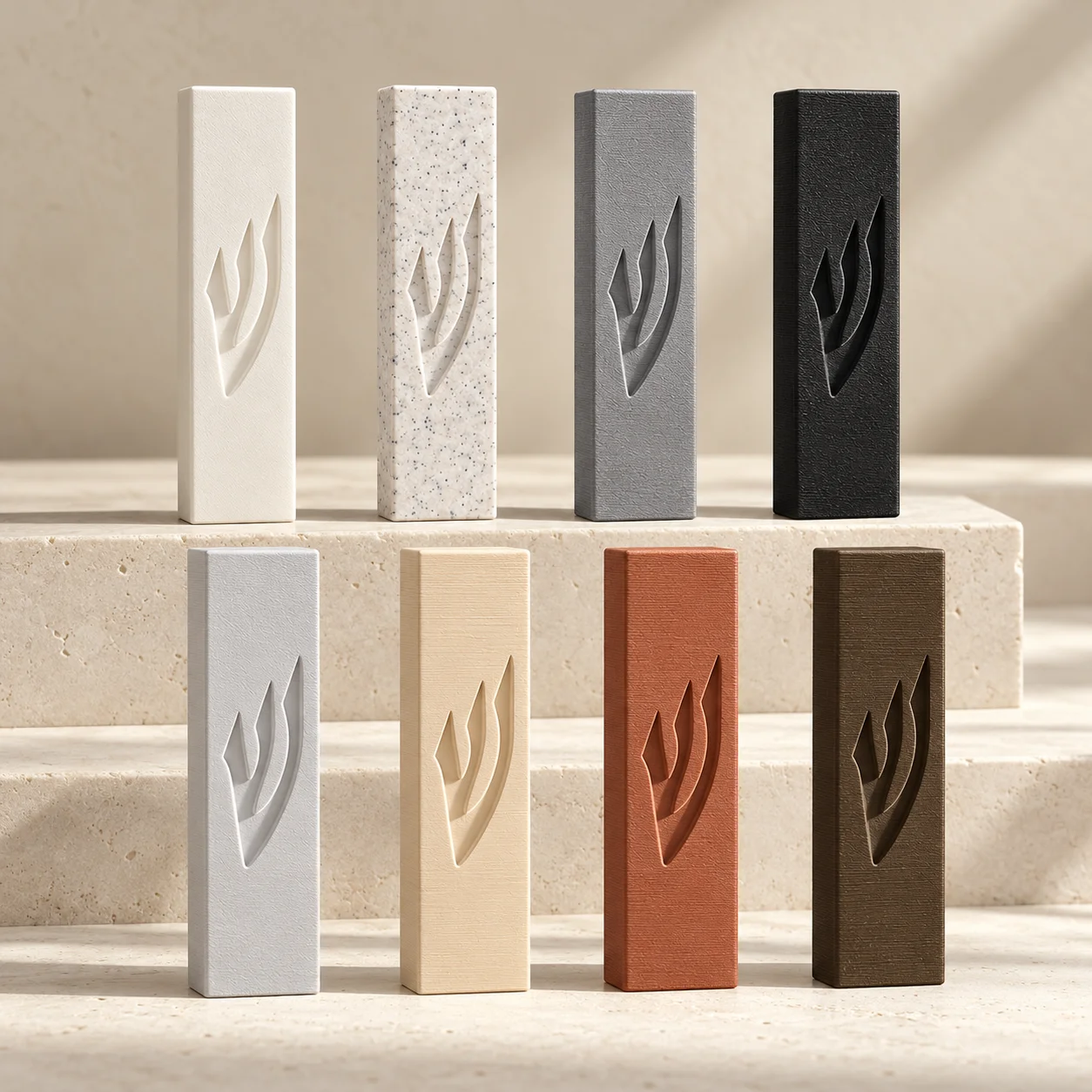 Modern Flame Shin Mezuzah Case, Textured Matte Mezuzah Cover for Doorpost, Minimalist Judaica Mezuzah Holder, 8 Earth Tone Color