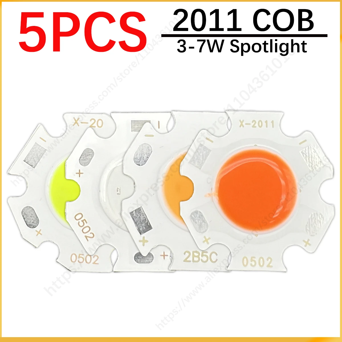 

5 шт. светодиодных чипов COB 3W 5W 7W: красный, розовый, голубой, зеленый свет, Star Board для DIY-светильников, трековых светильников, даунлайтов