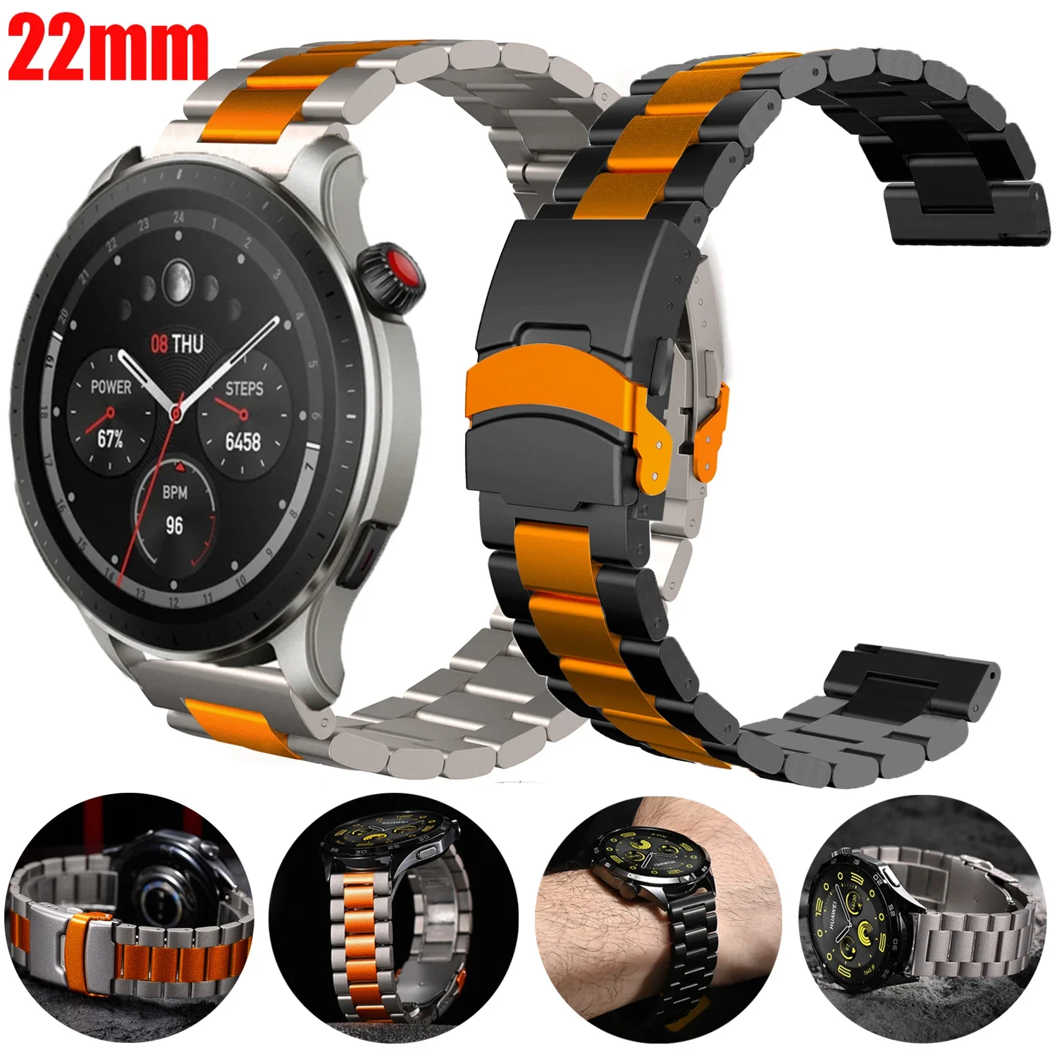 

22mm Stainless Steel Strap For Amazfit GTR4 GTR3 GTR2 GTR2E 47mm Bip5 Metal Bracelet For Huami Amazfit Stratos Pace 3 2 2S Band