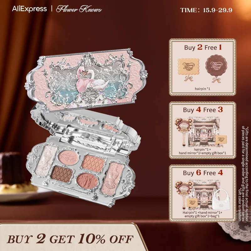 

Flower Knows Swan Ballet Series Six-Color Eyeshadow Palette Delicate Matte Glow Shimmer