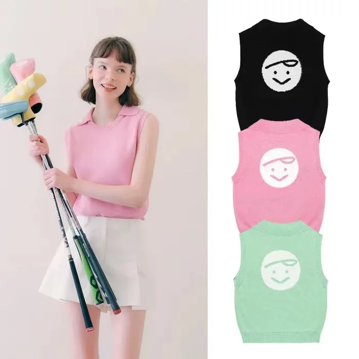 24 Korean Women\'s Golf Wear Simple Knitted Top Thin Fashion Sleeveless Clothing