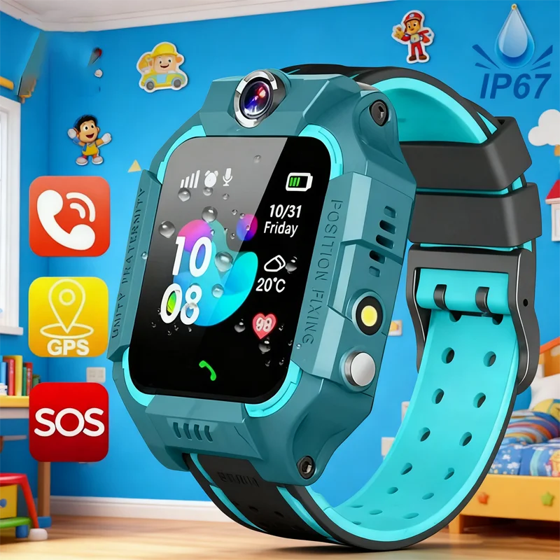 

Kids Smart Watch 4G WIFI SOS Phone Watch With Sim Card IP67 Waterproof Remote Photo Kids Chirstimas Gift For Children