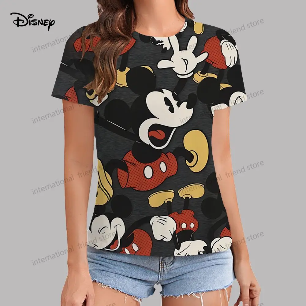 Women's  T-shirt Disney Mickey Mouse XS-3XL Youthful Woman Clothes Leisure Summer 2024 Kawaii Y2k T-shirts Street Wear O Neck