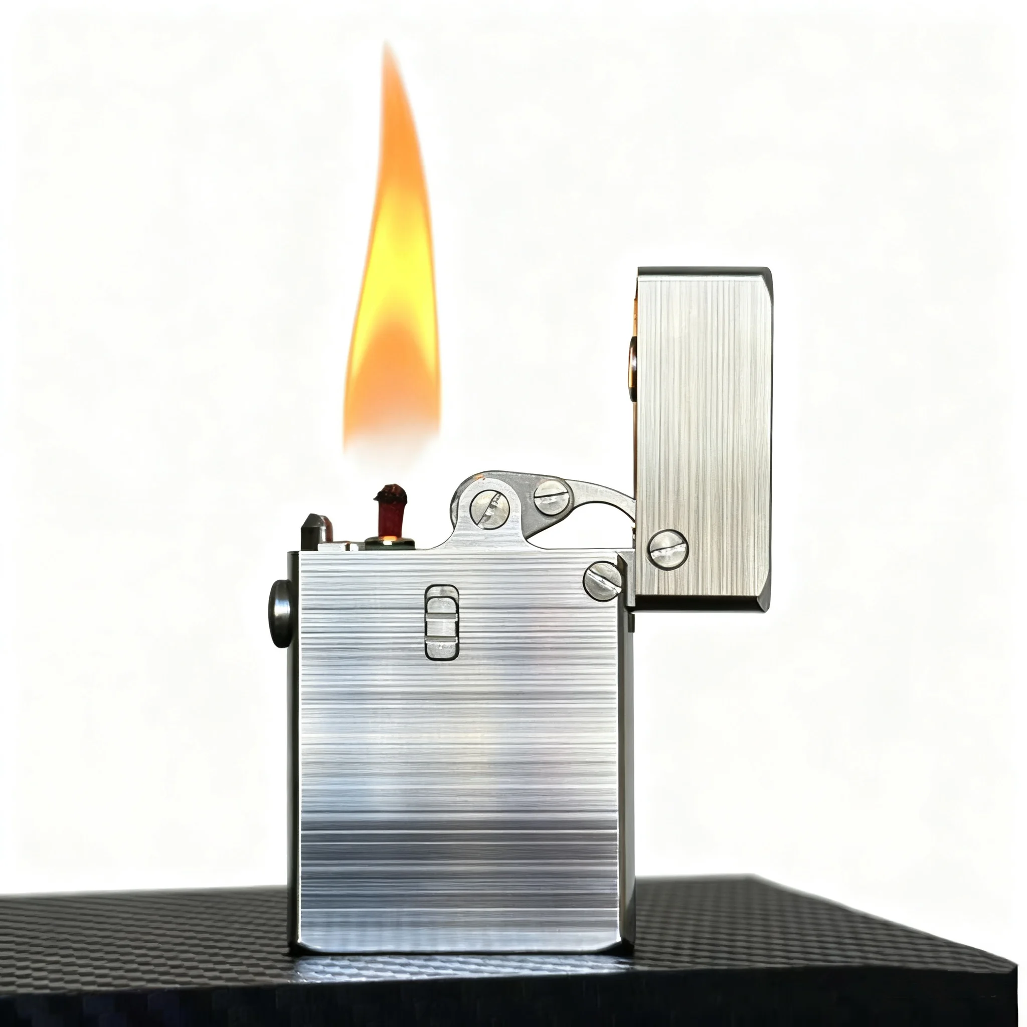 CNC Quality Fuel Lighter with Safety Lock - Stainless Steel, Semi-Automatic Mechanical Design, Durable Construction Men's Gift