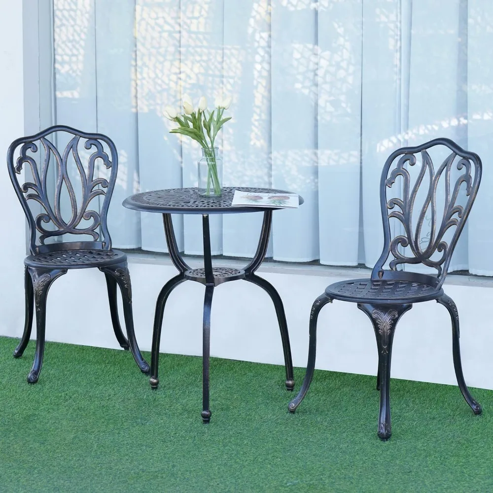 

3-Piece Patio Bistro Furniture Set Cast-Aluminum Bistro Table Set for Lawn,Garden,Backyard flower pattern