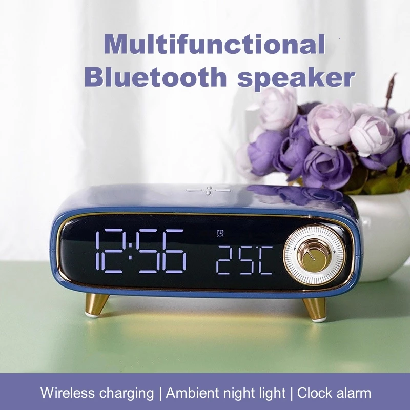 

New Smart 6-in-1 Bluetooth Speakers 15W Mobile Phone Wireless Charger Bedhead Night Light Alarm Clock LED Clock Music Center