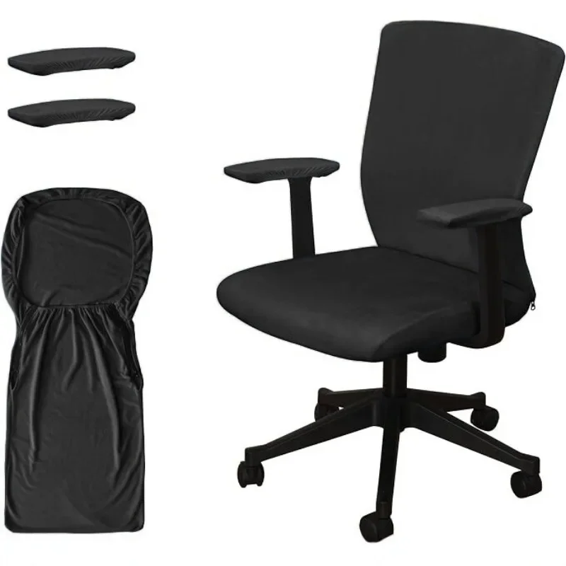 Velvet Office Chair Cover 3-Piece Set Stretch Computer Swivel Chair Slipcover with Armrest Covers for Home Office Rotating Chair