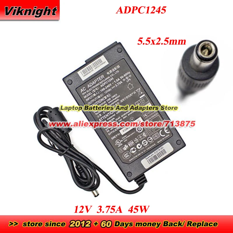 ADPC1245 AC Adapter 12V 3.75A 45W ADPC12416AB Charger 230LM00023 5.5x2.5mm for 239C4Q 239C4QHSW/00E 2271HDS 227E4QH