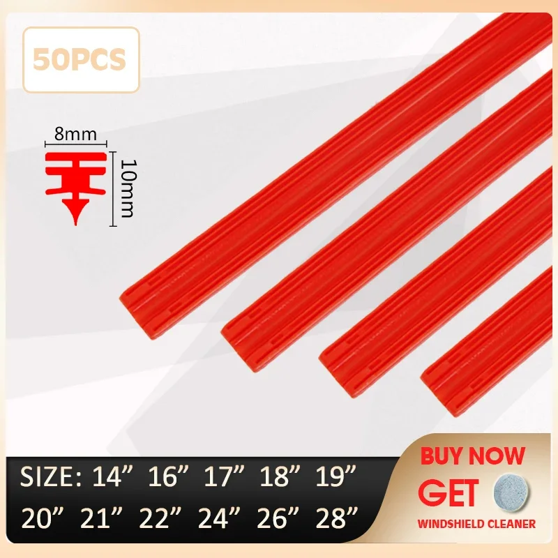 

50pcs Car Wiper Blade Windscreen Vehicle Insert Red silicagel Strip Refill 8mm Soft14"16"17"18"19"20"21"22"24"26"28" Accessories