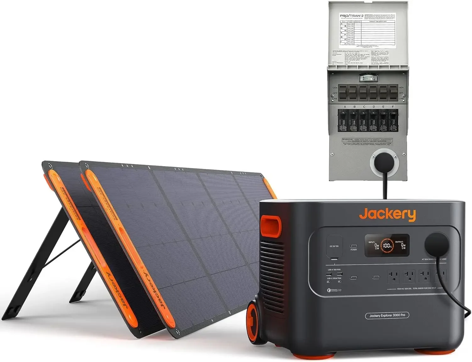 Explorer 3000 Pro Solar Generator + Manual Transfer Switch, 3024Wh 3000W Portable Power Station with 2 * 200W Solar Panels