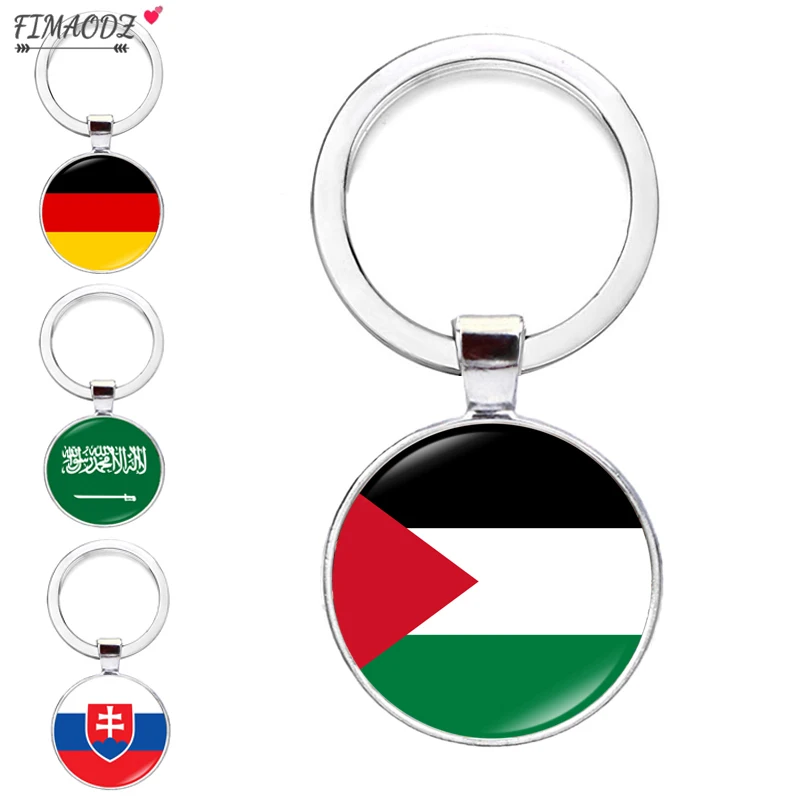 Asian Palestine Flag Keychain Korean Arab Türkiye Slovakia Flags Glass Dome Pendant Key Ring Bag Key Chain for Men Women