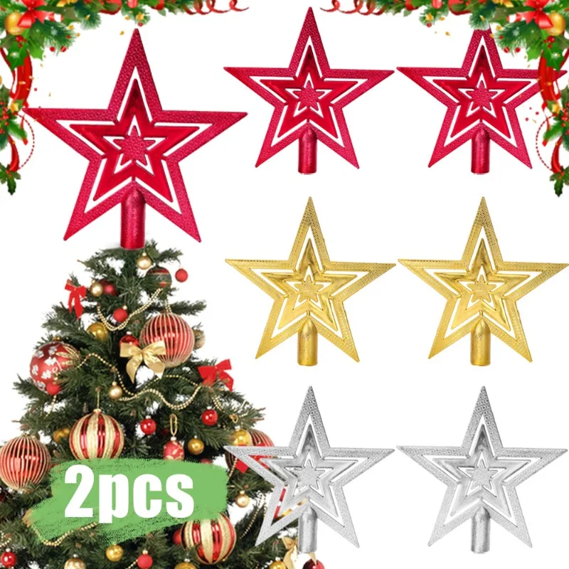 2 Pcs Pentagram Christmas Tree Top Decorations Pentagram Flat Hollow Xmas Holiday Party Atmosphere Five Pointed Star Ornaments